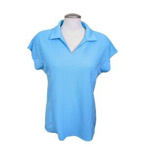Coral Bay Womens L Golf Shirt Polo Aqua Blue Textured Performance Wear Fitted